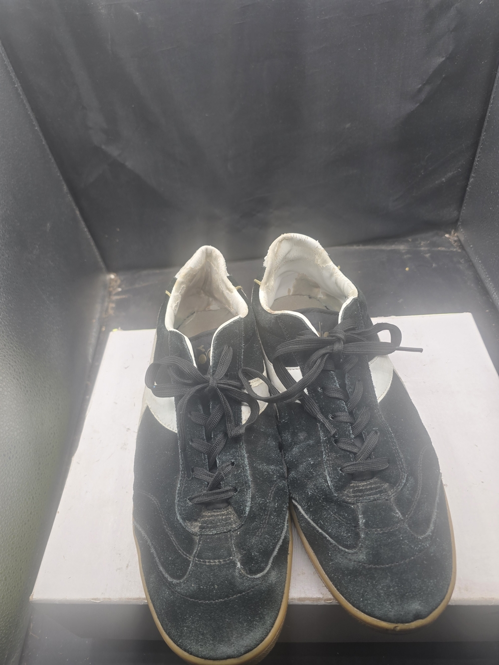 Black Suede Lace-Up Sneakers with White Accent